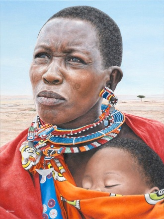 "Massai Mother and Child" 18x24" ORIGINAL: FOR SALE. Limited Edition Giclee Prints available! :$950