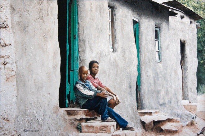 "Two Boys Sitting on a Step" 24x36" Limited Edition Giclee Prints available! :$950